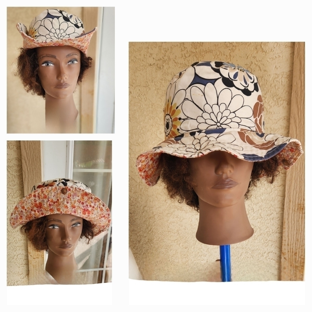 VINTAGE susan‎ carrolan millinery Bucket Hat Reversible Floral